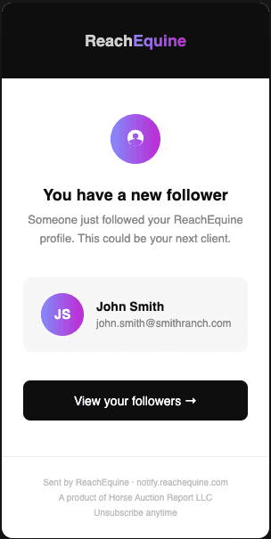 Follow notification email on a ReachEquine site